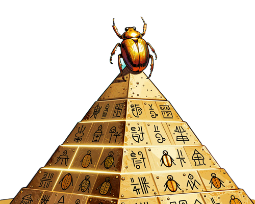 Goldener Skarab&auml;us steigt eine f&uuml;nfstufige Pyramide im Comic-Stil empor - Symbol des Cleobetra VIP-Treueprogramms